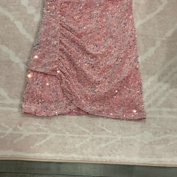 Zunie Pink Sequin Dress with Feather Detail Size 14 - Picture 3 of 8